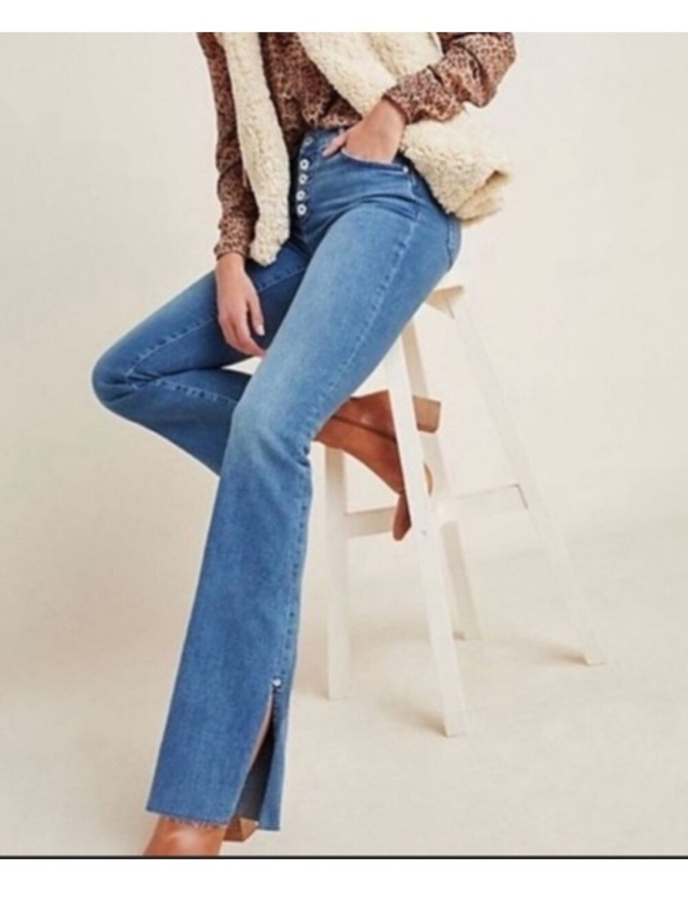 Pilcro High Rise Skinny Bootcut Jeans Womens 28 Button Fly Split Hem